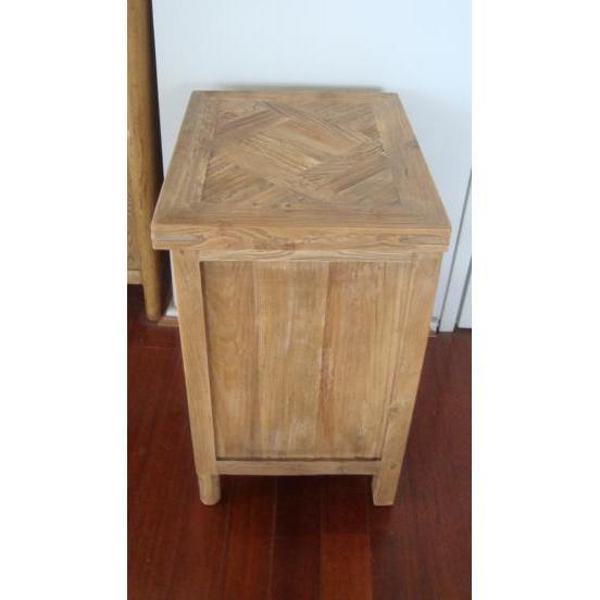 MORO RUSTIC RECYCLED ELM 2 DRAWER BEDSIDE TABLE PARQUETRY TOP 50CM