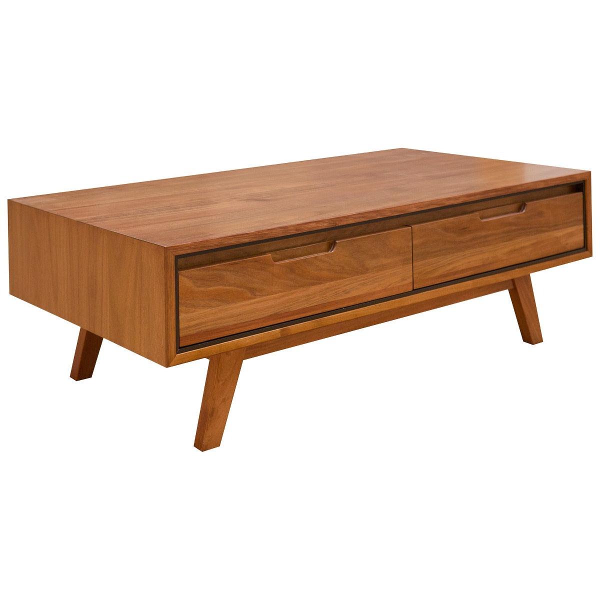 ALMA TASMANIAN BLACKWOOD COFFEE TABLE 2 DRAWERS 120CM - MyChocolateWood