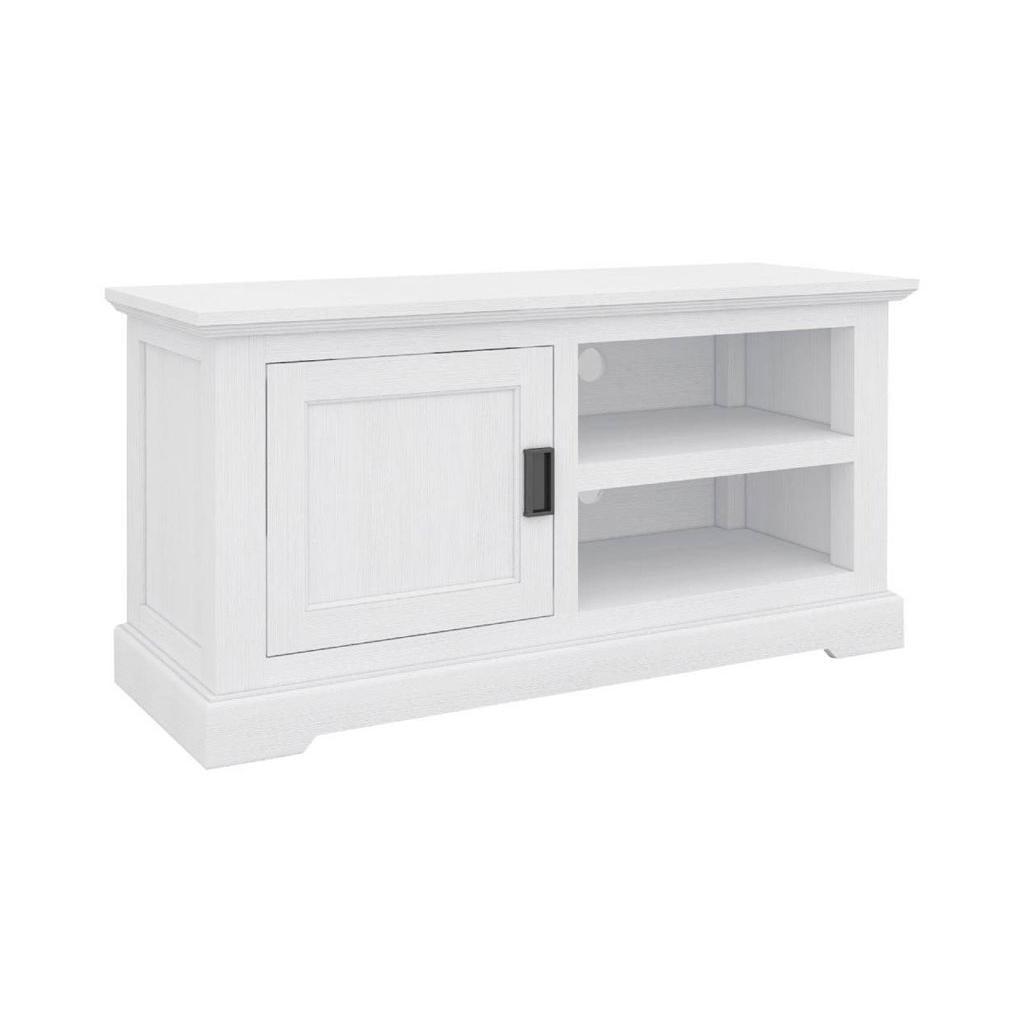 ANIKA SOLID ACACIA WOOD TV UNIT 1-DOOR 2 SHELVES IN VIVID WHITE - MyChocolateWood