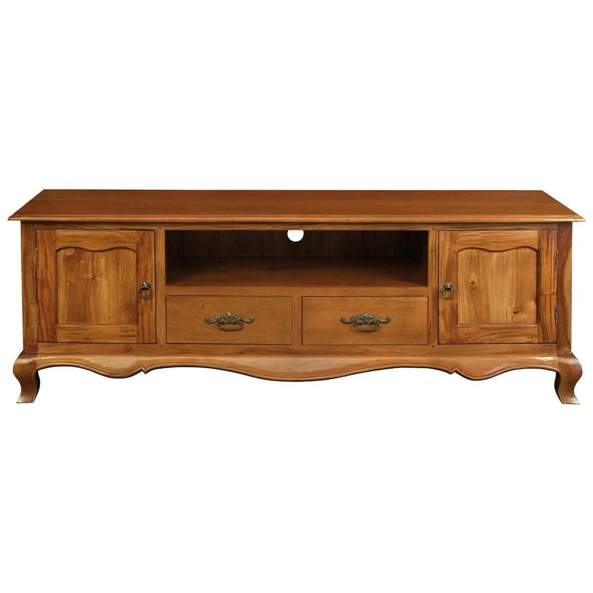 ELODIE SOLID MAHOGANY TV UNIT 2 DOORS 2 DRAWERS LIGHT PECAN 168CM - MyChocolateWood