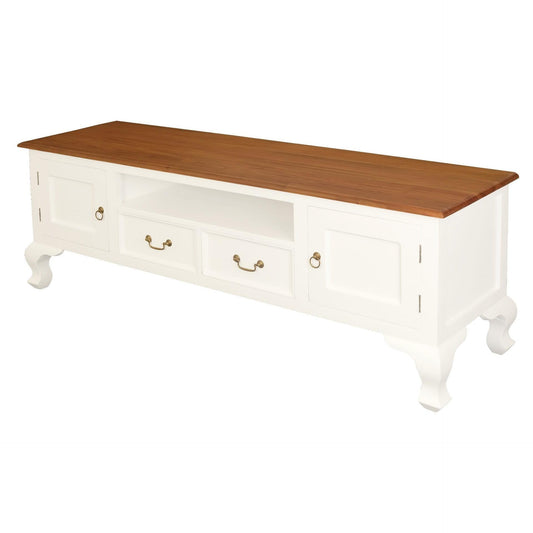 STEWART QUEEN ANN STYLE SOLID MAHOGANY TV UNIT 2 DOORS 2 DRAWERS WHITE/CARAMEL - MyChocolateWood