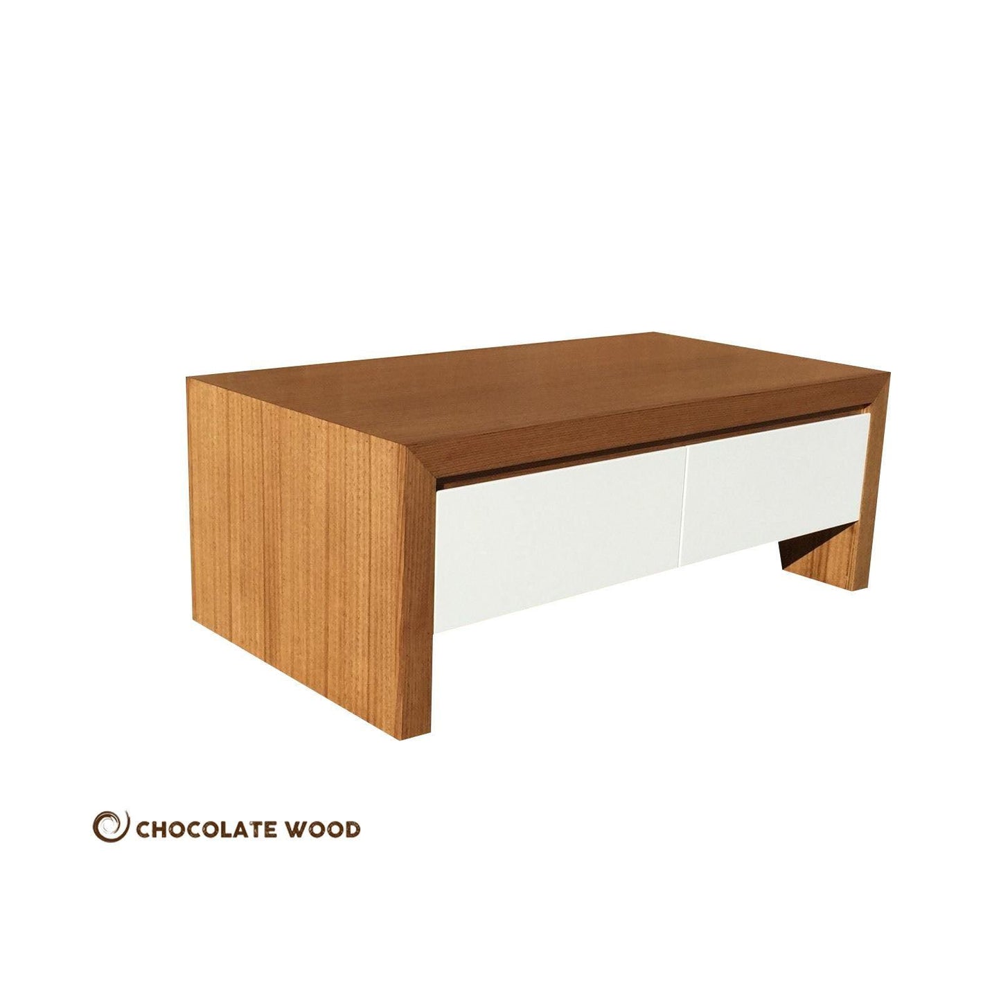 CARTER MADE TO ORDER 2 DRAWER TASSIE OAK COFFEE TABLE IN CLEAR LACQUER - MyChocolateWood