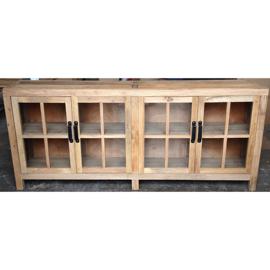 FAIRMONT RECYCLED ELM SIDEBOARD/BUFFET WITH GLASS DOORS. 2.1M VINTAGE INDUSTRIAL - MyChocolateWood