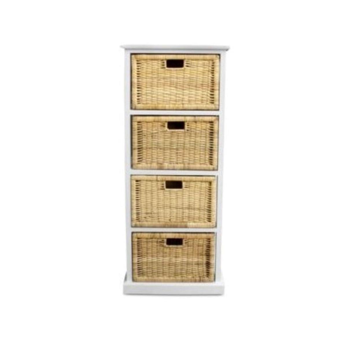 HAWAII WOOD & WICKER 4 DRAWERS SLIM TALLBOY IN WHITE - MyChocolateWood