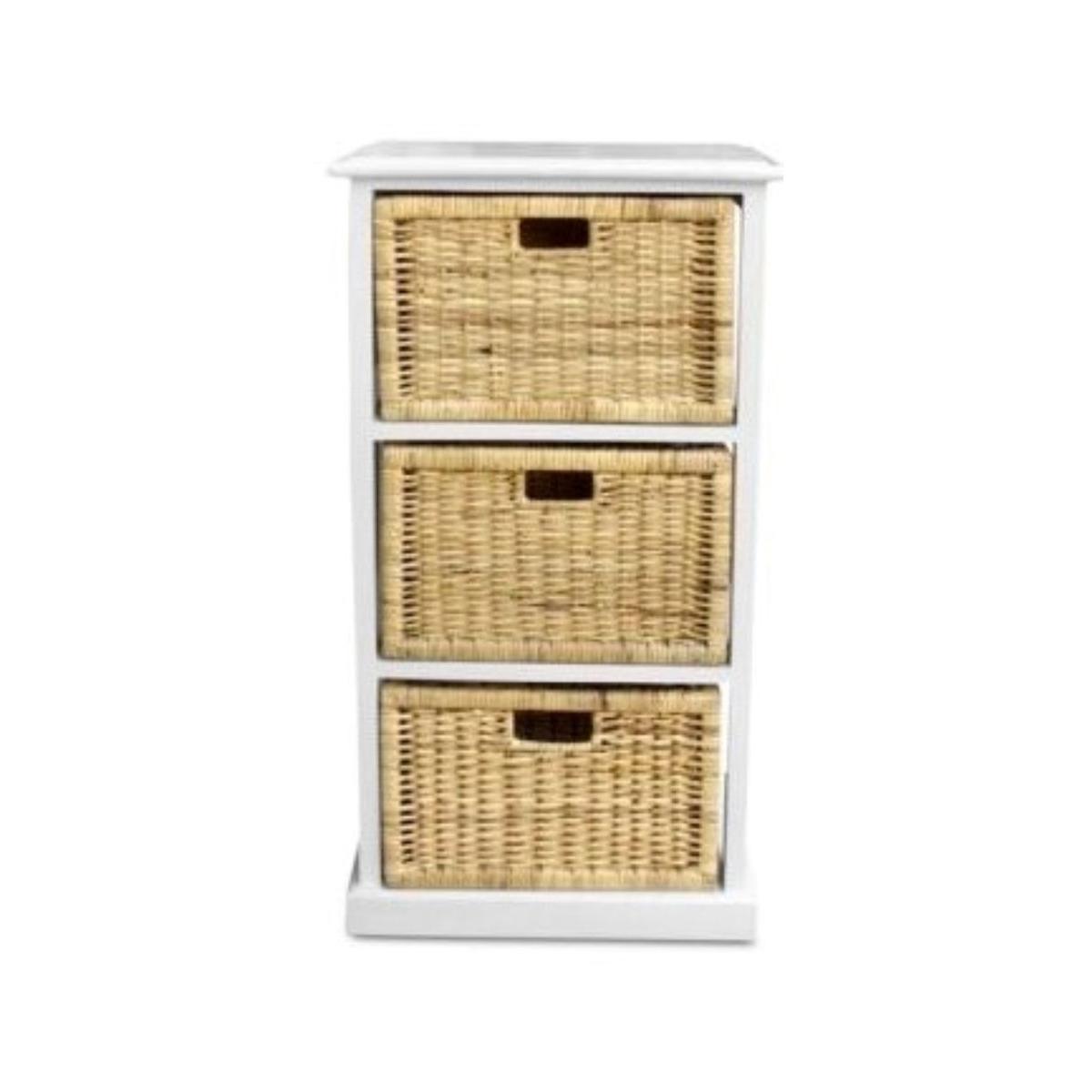 HAWAII WOOD & WICKER 3 DRAWERS SLIM LOWBOY IN WHITE - MyChocolateWood