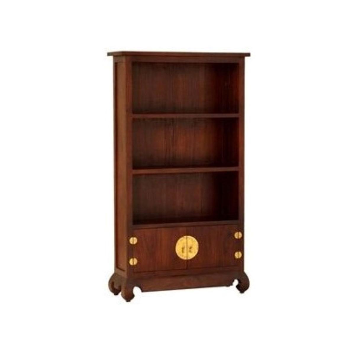 HIROKO SOLID MAHOGANY CHINESE STYLE 2 DOORS & 3 SHELVES BOOKCASE IN MAHOGANY - MyChocolateWood