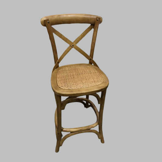 MELROSE CROSS BACK BAR STOOL WITH RATTAN SEAT IN NATURAL - 65CM SEAT HEIGHT - MyChocolateWood