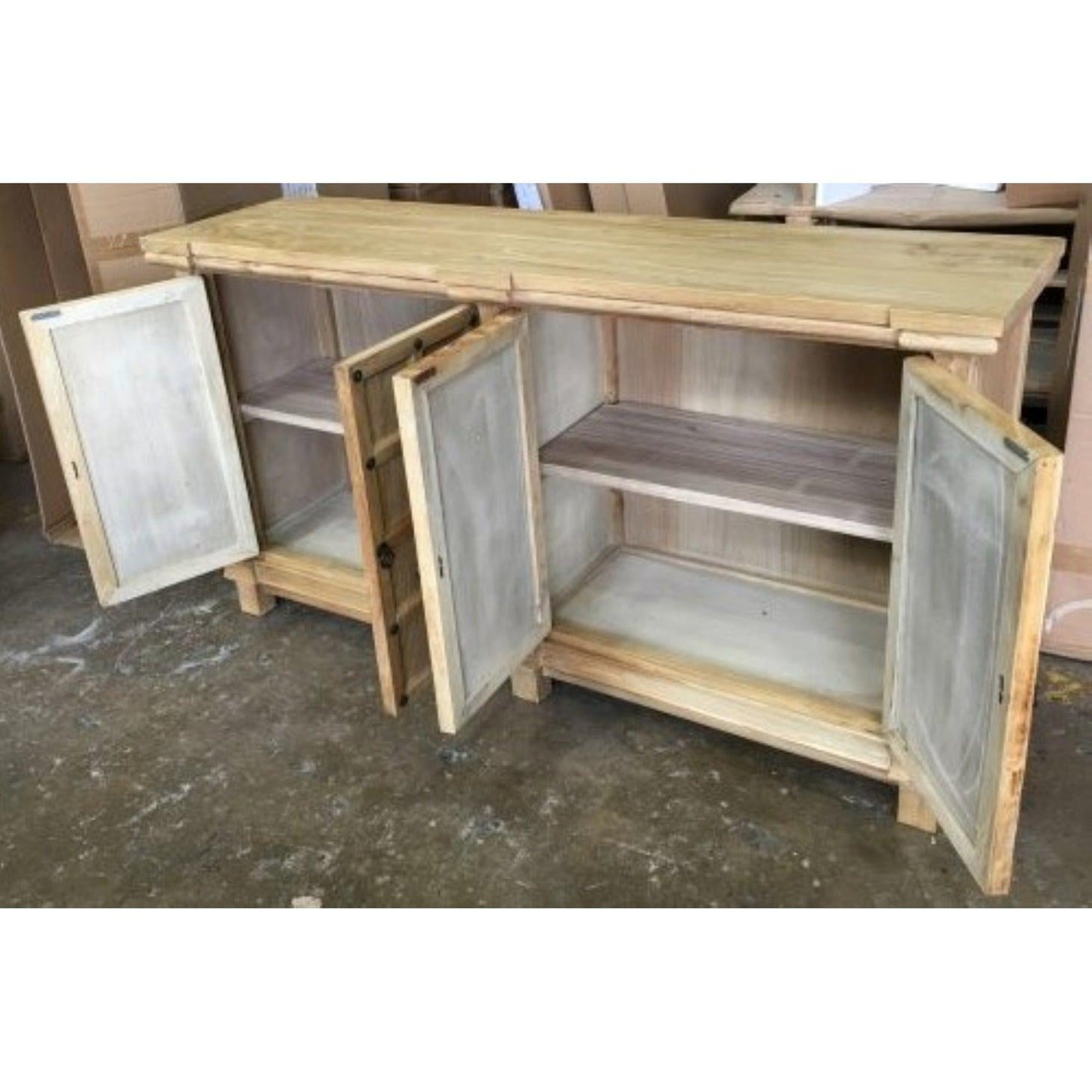 SHULI CHINESE ANTIQUE REPRODUCTION 4-DOOR BUFFET SIDEBOARD W/METAL STUDS 160 CM - MyChocolateWood