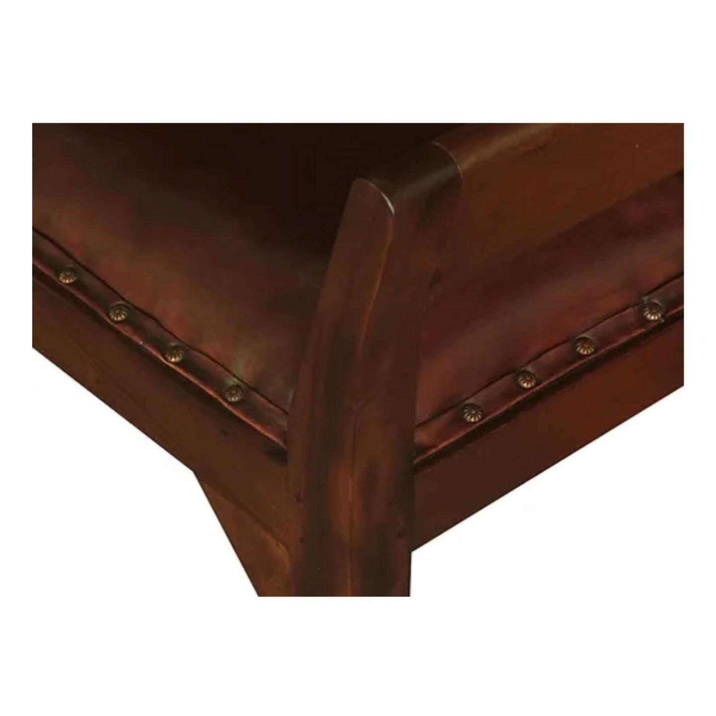 DELANY SOLID MAHOGANY TIMBER SINGLE BENCH WITH GENUINE LEATHER SEAT IN MAHOGANY - MyChocolateWood