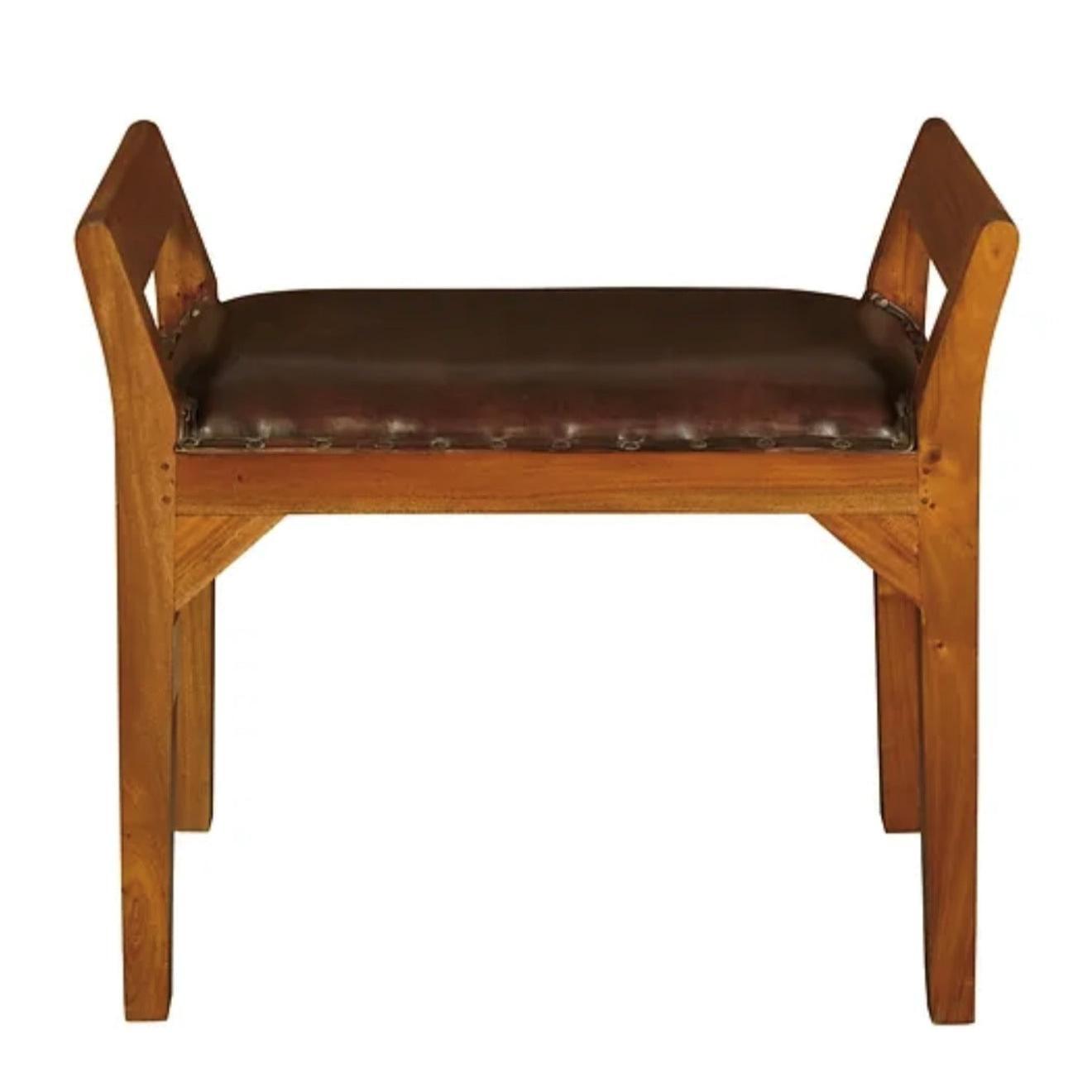 DELANY SOLID MAHOGANY TIMBER SINGLE BENCH WITH GENUINE LEATHER SEAT IN LIGHT PECAN - MyChocolateWood