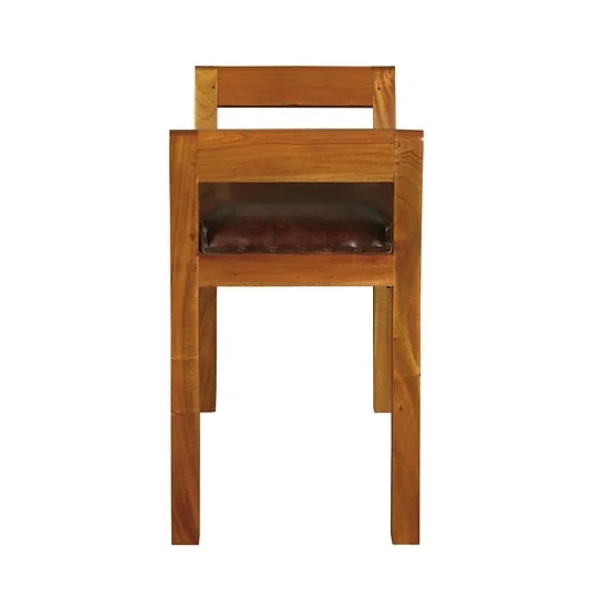 DELANY SOLID MAHOGANY TIMBER SINGLE BENCH WITH GENUINE LEATHER SEAT IN LIGHT PECAN - MyChocolateWood
