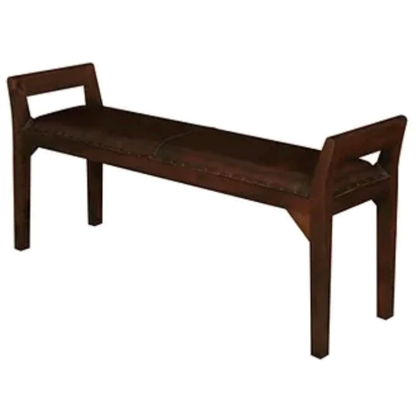 DELANY SOLID MAHOGANY TIMBER DOUBLE BENCH WITH GENUINE LEATHER SEAT IN MAHOGANY - MyChocolateWood