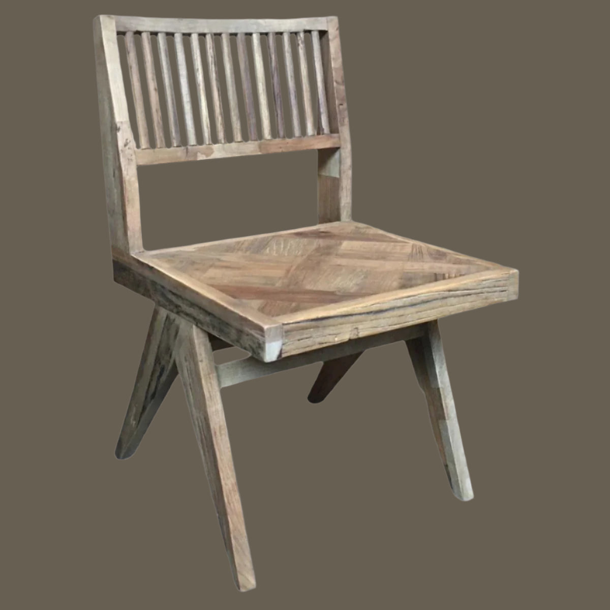 MORO RECLAIMED ELM DINING CHAIR PARQUETRY PATTERNED SEAT