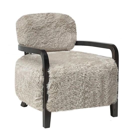 FENRIS FAUX SHEEPSKIN/HARDWOOD ARMCHAIR/LOUNGE CHAIR IN BEIGE - MyChocolateWood