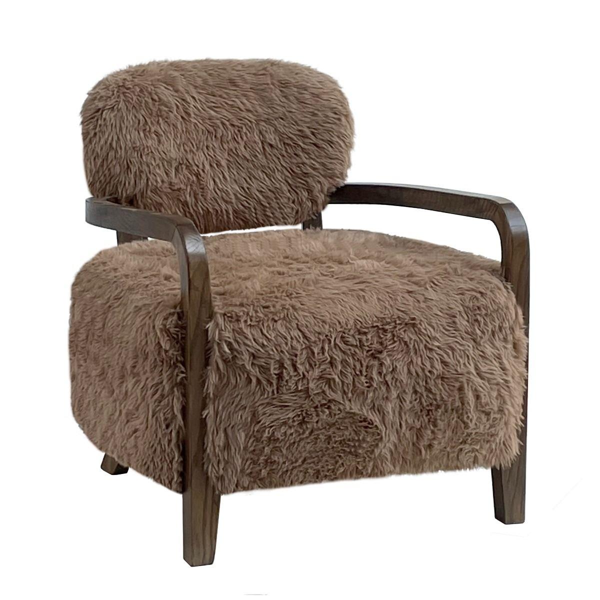 FENRIS FAUX SHEEPSKIN/HARDWOOD ARMCHAIR/LOUNGE CHAIR IN LATTE - MyChocolateWood