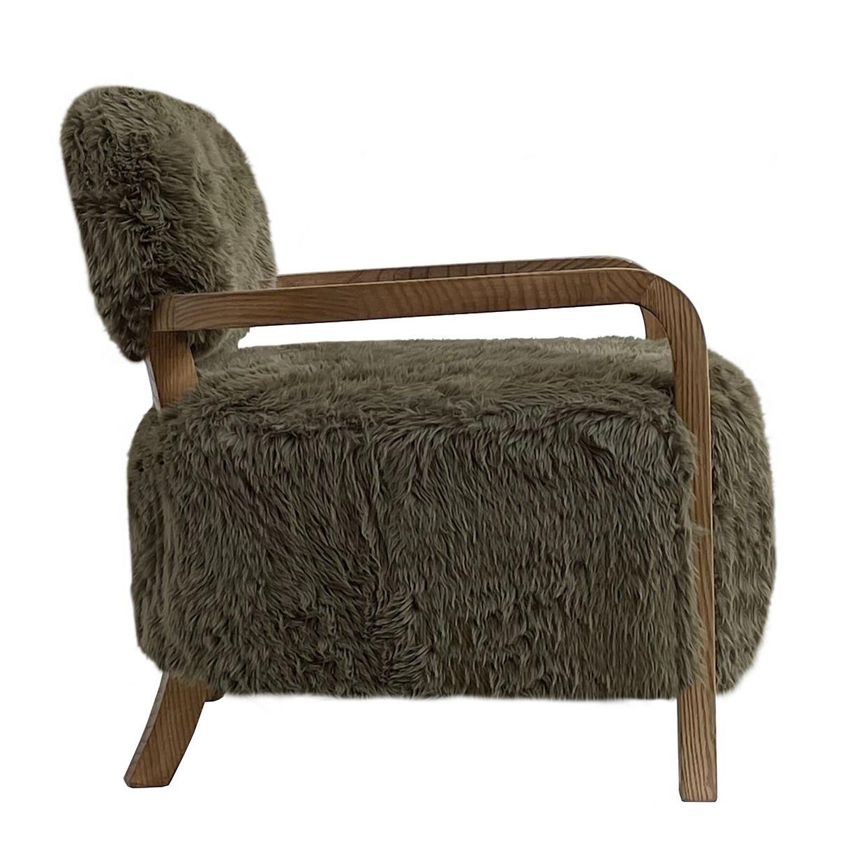 FENRIS FAUX SHEEPSKIN/HARDWOOD ARMCHAIR/LOUNGE CHAIR IN SAGE - MyChocolateWood
