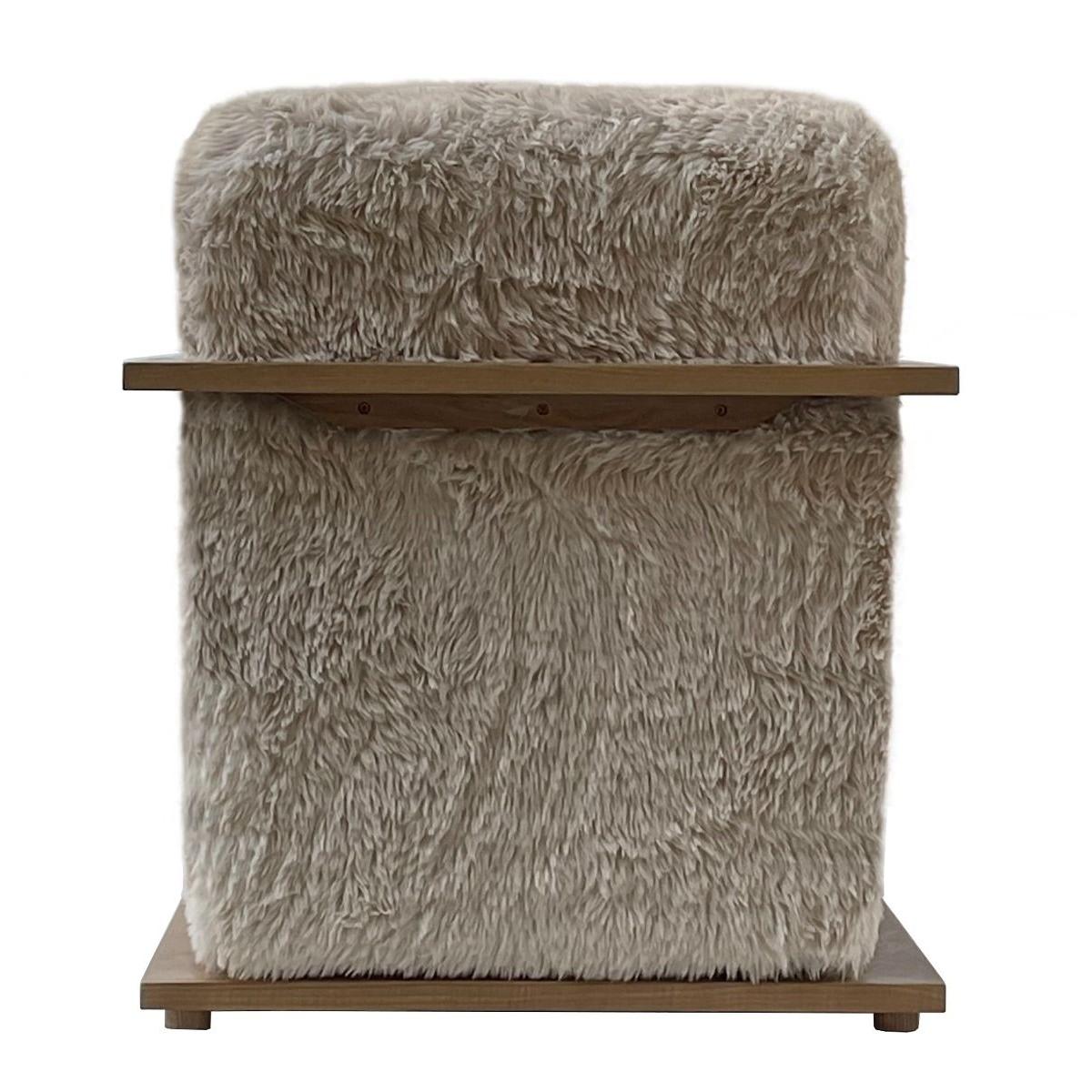 LOUISE FAUX SHEEPSKIN/ASH WOOD ARMCHAIR/LOUNGE CHAIR IN BEIGE - MyChocolateWood