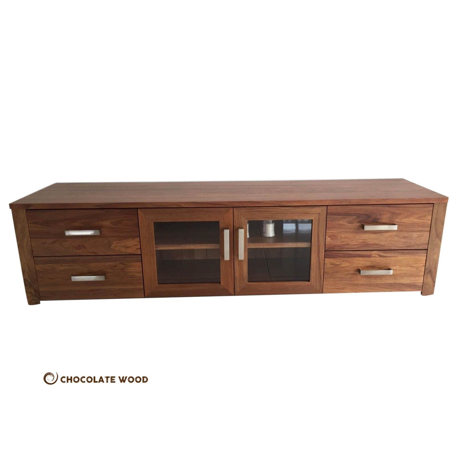 OLIVER AUSTRALIAN CUSTOM-MADE TV/ENTERTAINMENT UNIT WITH 4 DRAWERS & 2 GLASS DOORS - MyChocolateWood