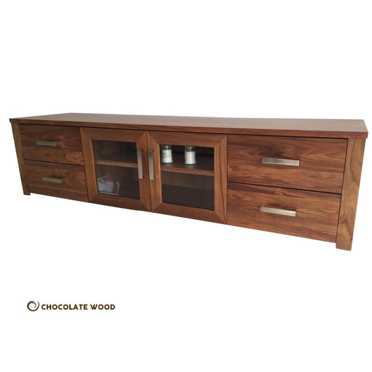 OLIVER AUSTRALIAN CUSTOM-MADE TV/ENTERTAINMENT UNIT WITH 4 DRAWERS & 2 GLASS DOORS - MyChocolateWood