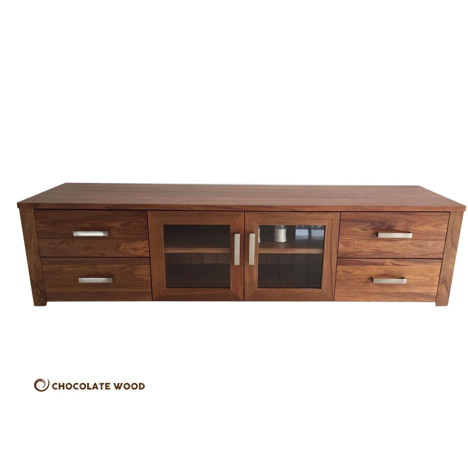 OLIVER AUSTRALIAN CUSTOM-MADE TV/ENTERTAINMENT UNIT WITH 4 DRAWERS & 2 GLASS DOORS - MyChocolateWood