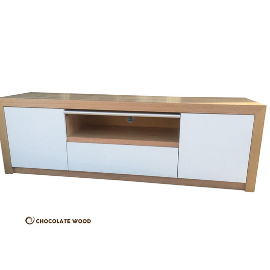 PERETCH TASSIE OAK MADE TO ORDER 1 TUCKIN & 1 DRAWER IN CLEAR LACQUER TV/ENTERTAINMENT UNIT - MyChocolateWood