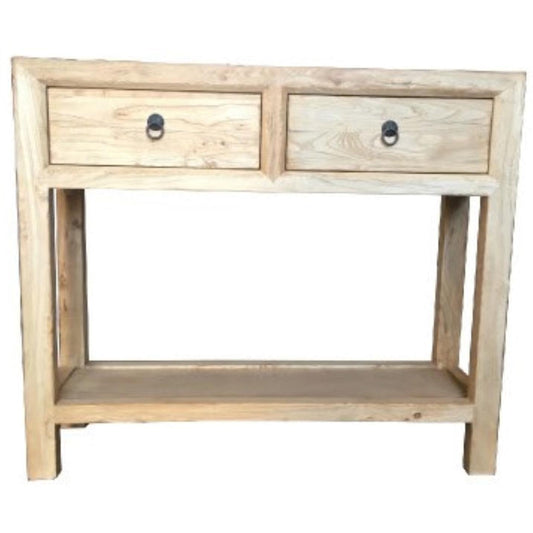 SHULI RECLAIMED ELM CHINESE ANTIQUE REPRODUCTION HALL TABLE/CONSOLE W/ SHELF - MyChocolateWood