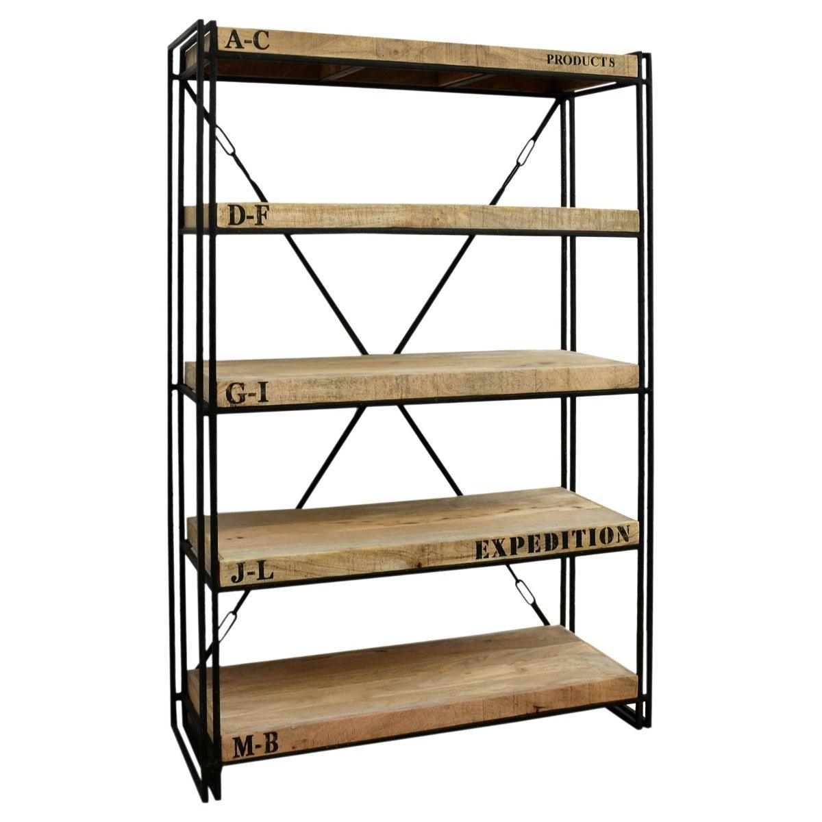 LORDS INDUSTRIAL BOOKCASE BOOKSHELF - IRON & SOLID HARDWOOD MANGO TIMBER - MyChocolateWood