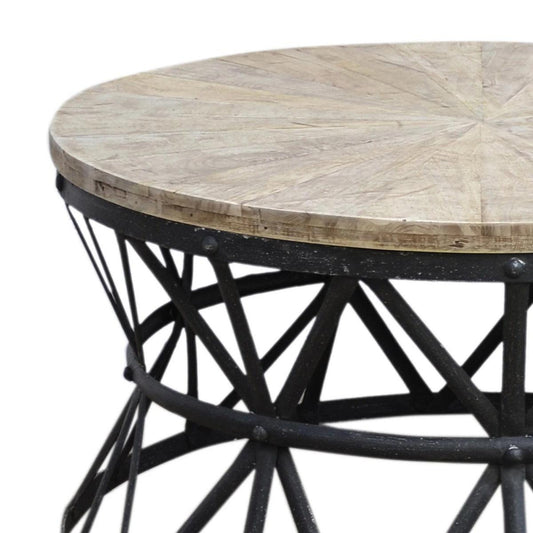 CASTELINO ROUND COFFEE TABLE WITH MANGO WOOD NATURAL TOP - MyChocolateWood
