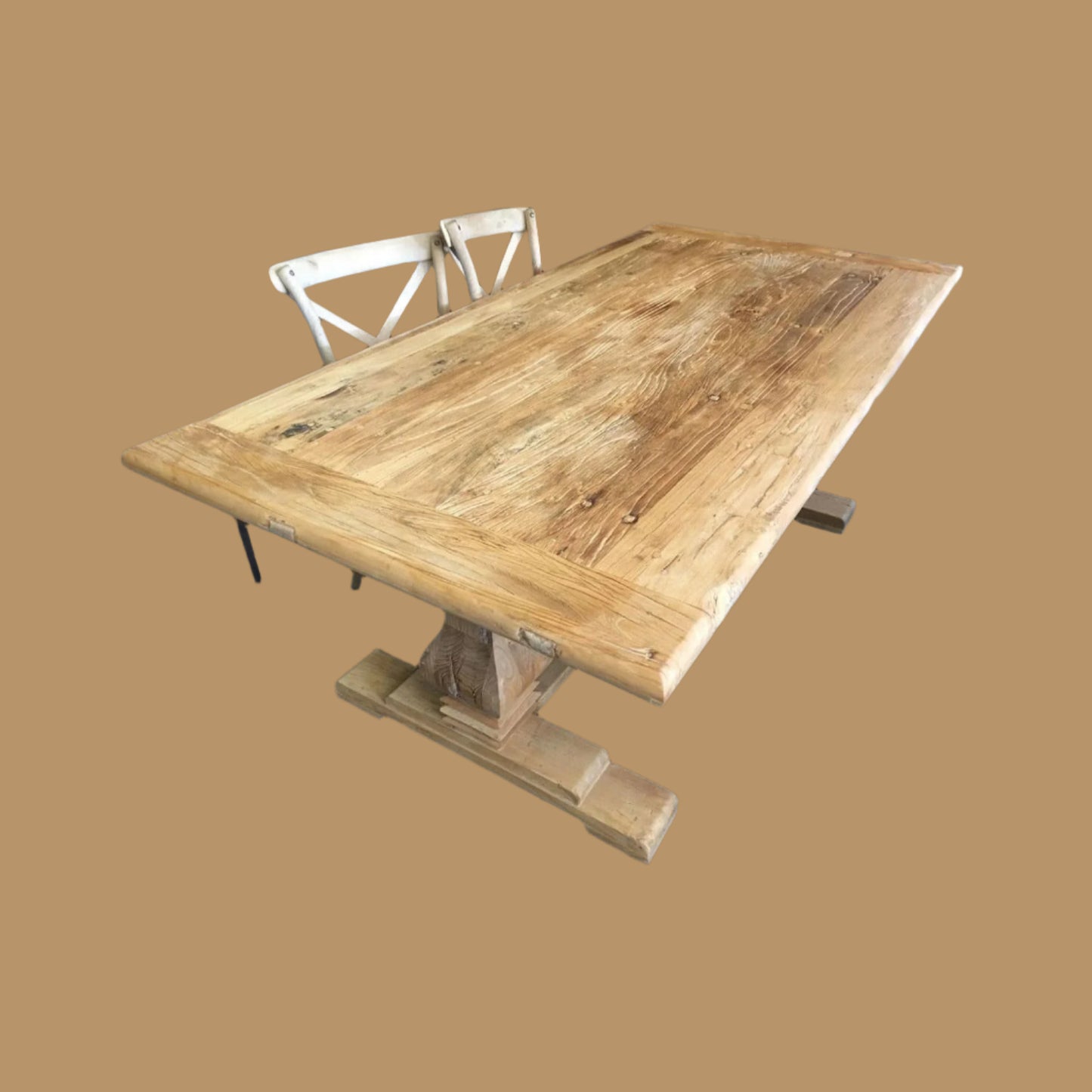CLIFTON RUSTIC RECYCLED ELM DINING TABLE HAMPTONS STYLE 250CM - NATURAL DRIFTWOOD - MyChocolateWood