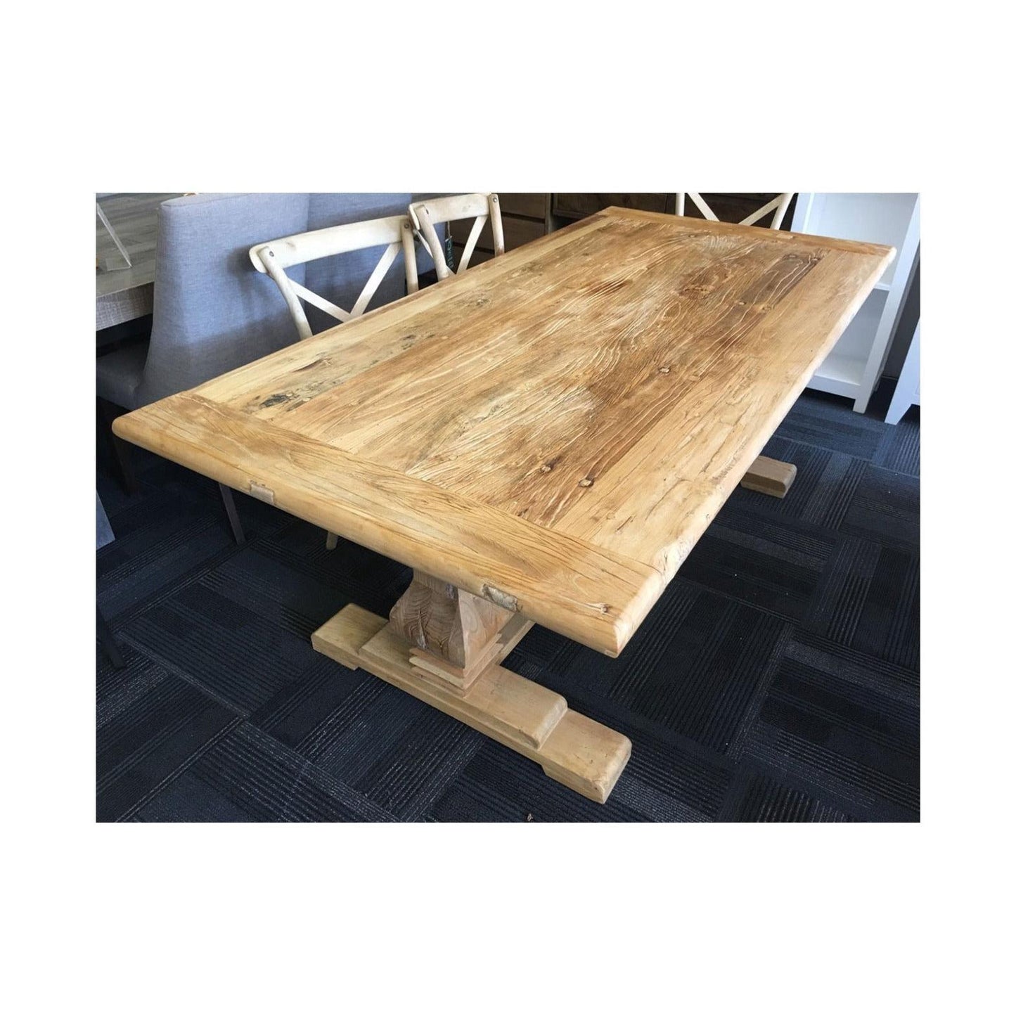 CLIFTON RUSTIC RECYCLED ELM DINING TABLE HAMPTONS STYLE 200CM - NATURAL DRIFTWOOD - MyChocolateWood