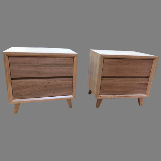 2 X MIRANDA 2 DRAWER BEDSIDE TABLES IN TASSIE OAK CLEAR LACQUER - MyChocolateWood