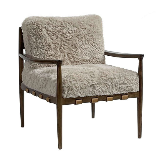ALABAMA FAUX SHEEP SKIN/ASHWOOD ARMCHAIR /LOUNGE CHAIR IN BEIGE - MyChocolateWood