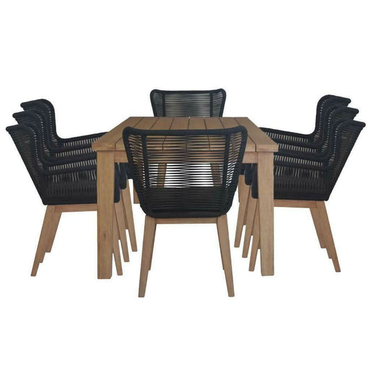ALANYA OUTDOOR DINING CHAIR NATURAL EUCALYPTUS TIMBER LEGS BLACK ROPE/CHARCOAL - MyChocolateWood