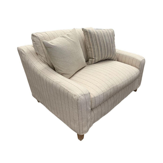 ALBERTO 1.5-SEATER XL HAMPTON STYLE ARMCHAIR SOLID PINE & HARDWOOD FRAME IN CALANTINO STRIPE 125CM - MyChocolateWood