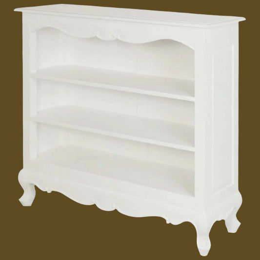 ALEXEI QUEEN ANN STYLE SOLID MAHOGANY LOW BOOKCASE IN WHITE - MyChocolateWood