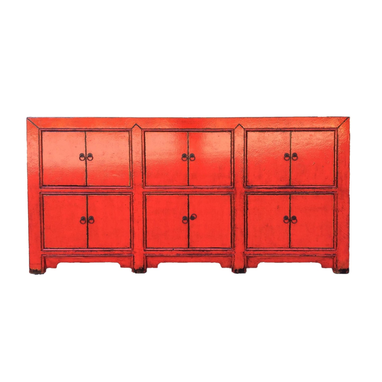 ANHUI H24 CHINESE ANTIQUE RECYCLED PINE TIMBER BUFFET/SIDEBOARD 12 DOORS RED - MyChocolateWood