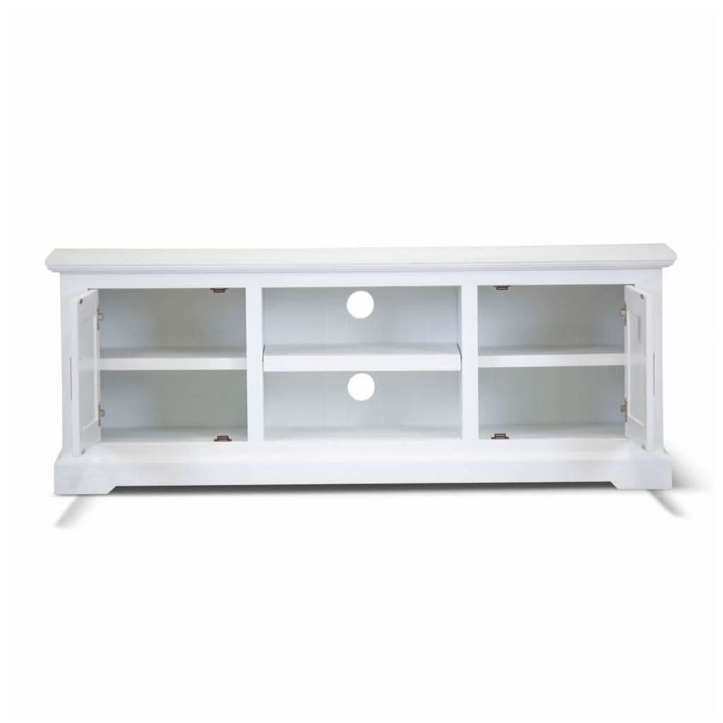 ANIKA SOLID ACACIA WOOD TV UNIT 2-DOORS & 2 SHELVES IN VIVID WHITE 160CM - MyChocolateWood