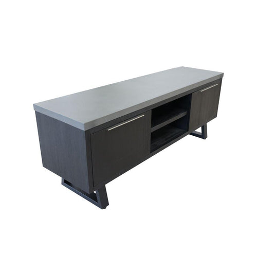 ANTHEA 2-TONE CONCRETE & ACACIA ETU TELEVISION UNIT 2 DOORS 1 DRAWER GREY TOP BLACK LEGS