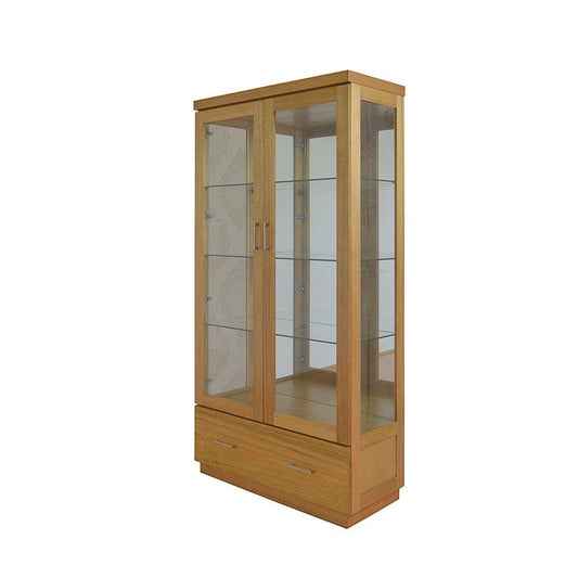 ANYA SOLID VICTORIAN ASH DISPLAY CABINET WITH 2 GLASS DOORS & 1 DRAWER - WHEAT - MyChocolateWood