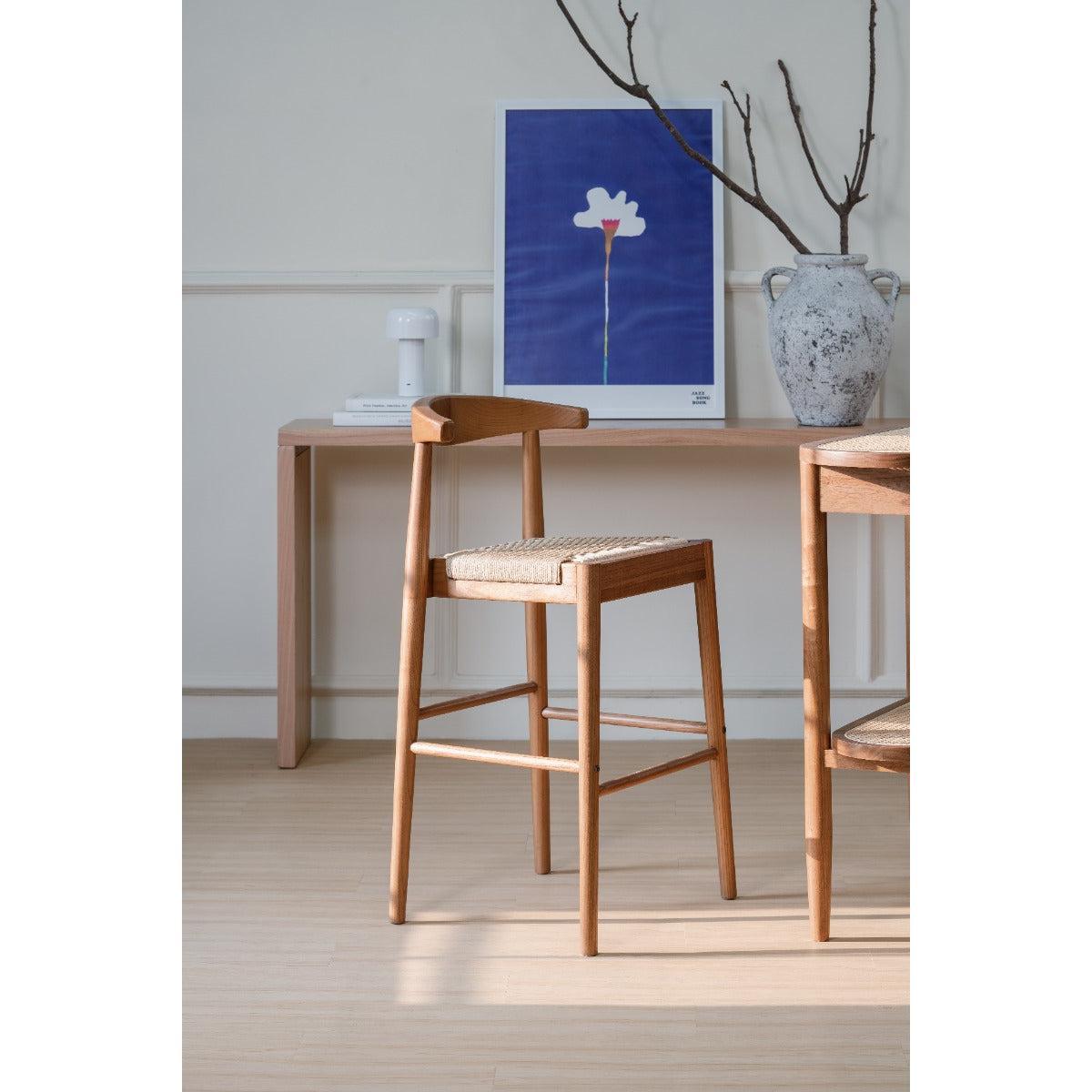 ARDEN SOLID OAK BARSTOOL WITH WOVEN LOOM SEAT ALMOND - MyChocolateWood