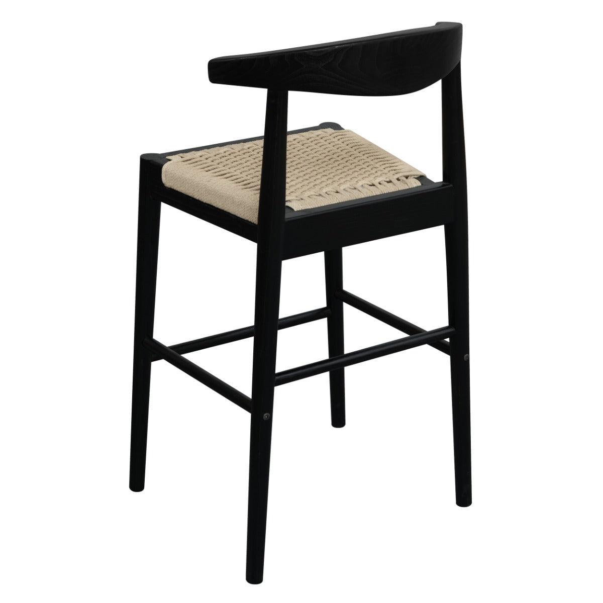 ARDEN SOLID OAK BARSTOOL WITH WOVEN LOOM SEAT BLACK - MyChocolateWood