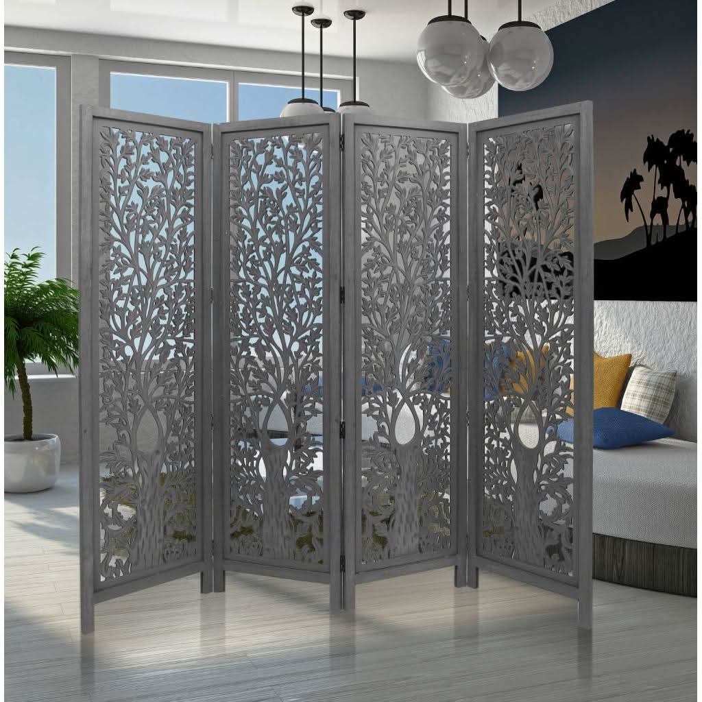 ASHE DECORATIVE MANGO WOOD SCREEN/ROOM DIVIDER DARK GREY - MyChocolateWood