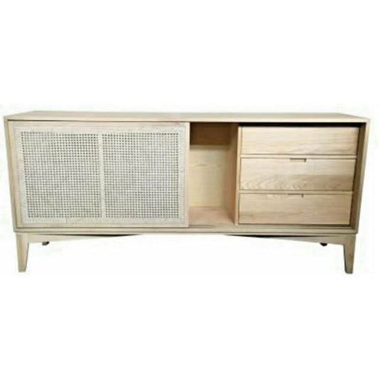 BAHAMAS BUFFET SIDEBOARD SLIDING RATTAN DOORS/ SOLID OAK NATURAL COLOUR 140CM - MyChocolateWood