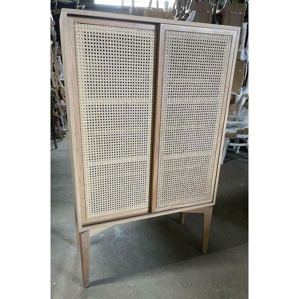 BAHAMAS CABINET CUPBOARD SLIDING RATTAN DOORS/ NATURAL OAKWOOD COLOUR - MyChocolateWood