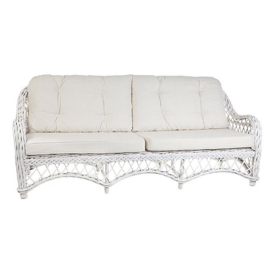 BALI WHITE RATTAN 2-SEATER SOFA, COUCH, SETTEE, LOVE SEAT WHITE UPHOLSTERY - MyChocolateWood