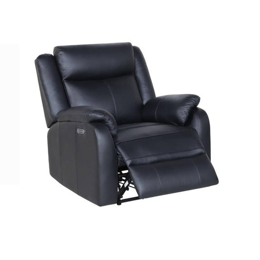 BARRON GENUINE MURANO LEATHER 1-SEATER SINGLE RECLINER ARMCHAIR W/USB PORT BLACK