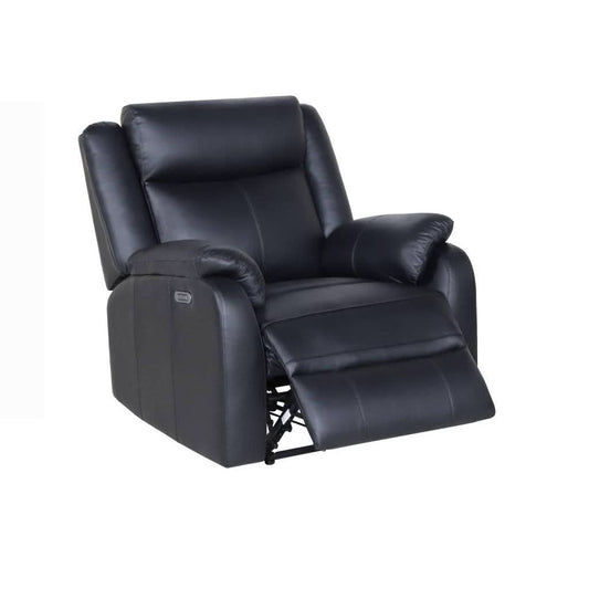 BARRON GENUINE MURANO LEATHER 1-SEATER SINGLE RECLINER ARMCHAIR W/USB PORT BLACK - MyChocolateWood