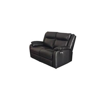BARRON GENUINE MURANO LEATHER 2-SEATER RECLINER SOFA W/USB PORT BLACK