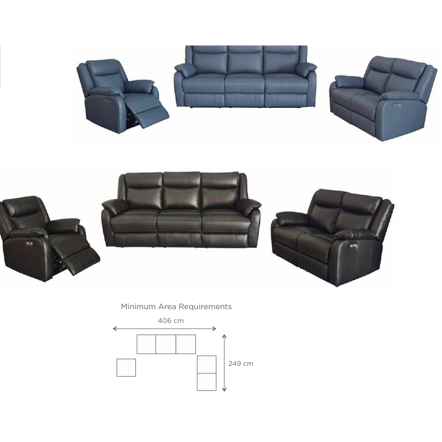 BARRON GENUINE MURANO LEATHER 3-SEATER 2-SEATER + 1 SINGLE RECLINER ARMCHAIR LOUNGE SUITE MARINE BLUE - MyChocolateWood