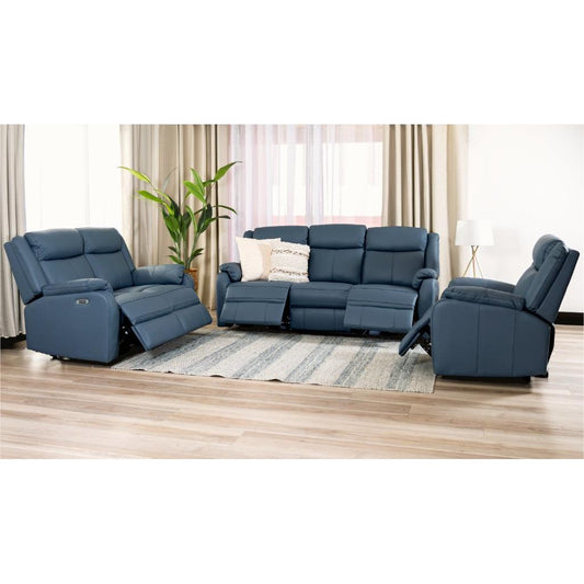 BARRON GENUINE MURANO LEATHER 3-SEATER 2-SEATER + 1 SINGLE RECLINER ARMCHAIR LOUNGE SUITE MARINE BLUE